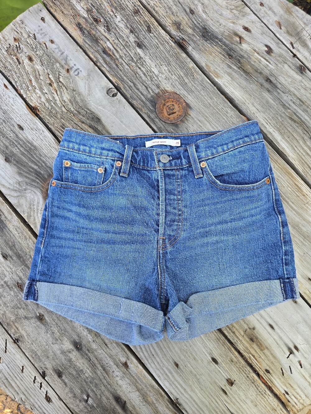 Levi's Wedgie Short Women's 28 Medium Wash High Rise Cuffed Denim Shorts 28